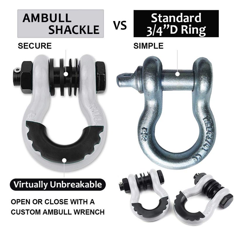 AMBULL Shackles 3/4" D Ring Shackle (2 Pack) 45,000lb Break Strength with 7/8" Pin, Anti Theft Security Screws, Isolator & Washer Kits for Use with Tow Strap Winch Truck Vehicle Recovery, White - Image 5